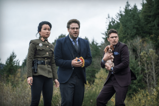 Did Kim Jong-un threaten the dog, too? Seth Rogen and James Franco in 'The Interview'