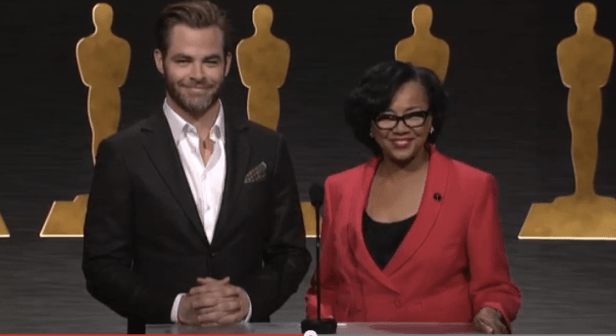 Chris Pine and Academy president Cheryl Boone Isaacs