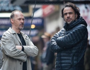 Michael Keaton and Alejandro Gonzalez Inarritu on the set of 'Birdman'