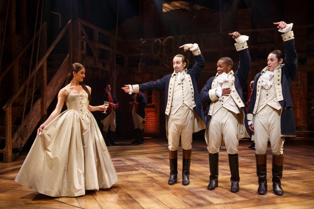 Carleigh Bettiol, Lin-Manuel Miranda, Leslie Odom Jr., and Anthony Ramos in 'Hamilton' (Photo: Joan Marcus)
