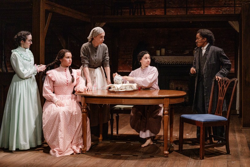The Primary Stages production of Little Women. Written by Kate Hamill and based on the novel by Louisa May Alcott. The play is directed by Sarna Lapine and features Kate Hamill as "Meg"