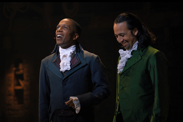 Leslie Odom Jr. and Lin-Manuel Miranda in "Hamilton" (Disney+)